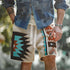 Navajo Totem Knit Shorts – Elastic Waist Casual Summer Beach Shorts with Corduroy Pocket